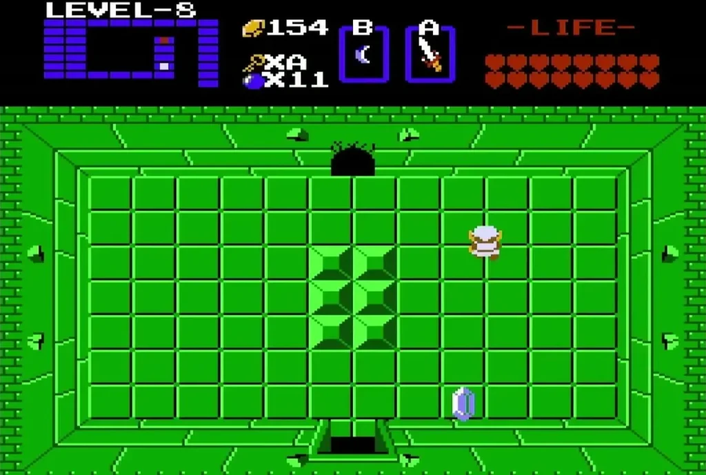 Blue rupee lying on the floor of a green Level 8 room Blue rupee lying on the floor of a green Level 8 room