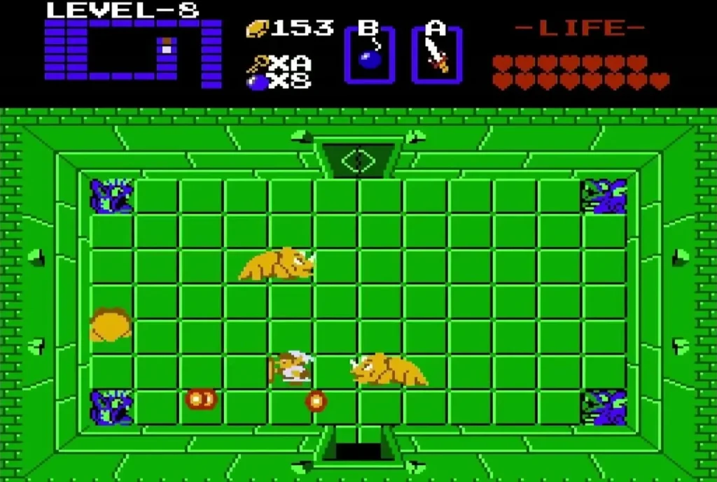 Three Dodongos and a bomb in the Level 8 boss room Three Dodongos and a bomb in the Level 8 boss room