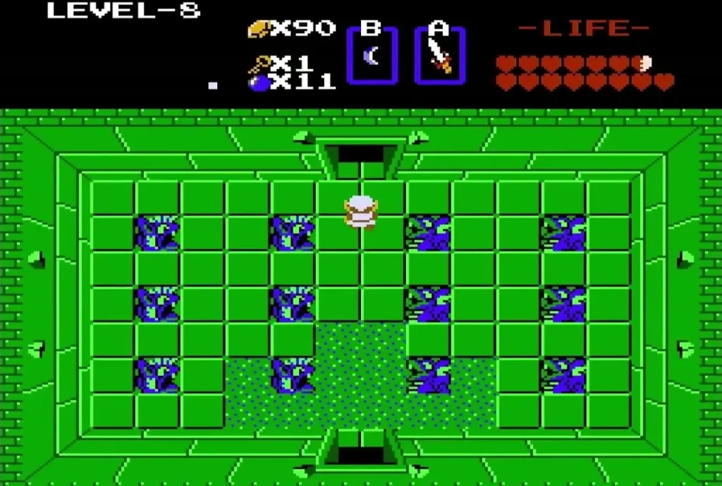 Link in the first Level 8 room with blue blocks Link in the first Level 8 room with blue blocks