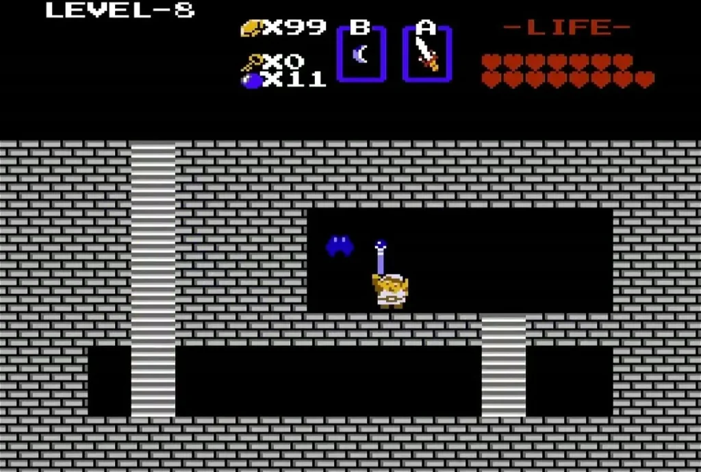 Link holding up the Magical Rod in Level 8 Link holding up the Magical Rod in Level 8
