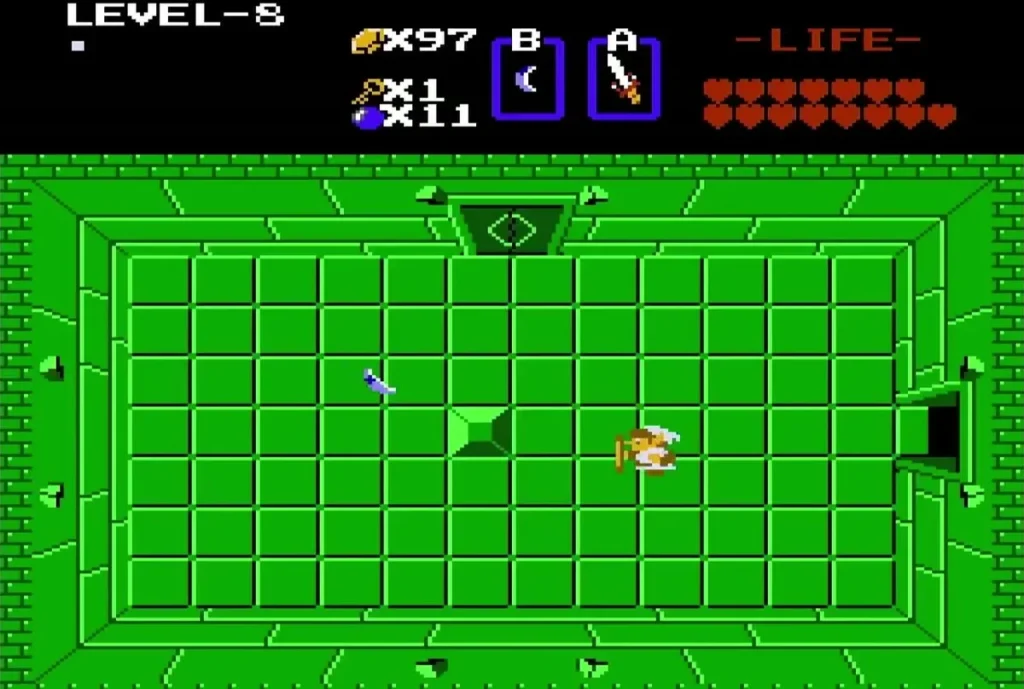 Link beside the stone block in a green Level 8 room Link beside the stone block in a green Level 8 room