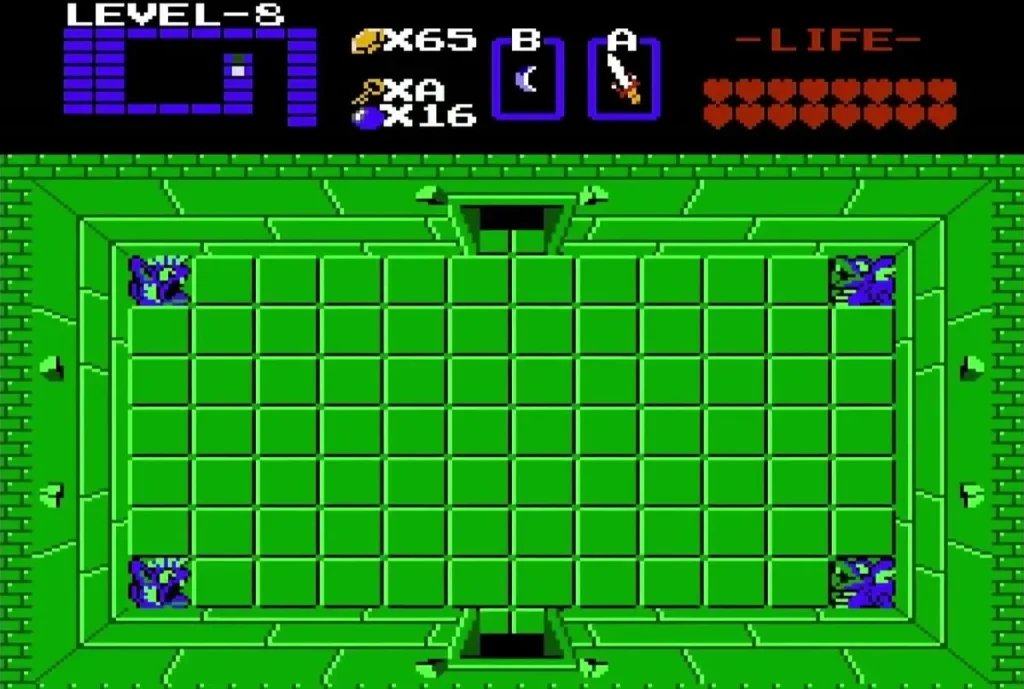 Empty Level 8 room with fires in two corners before the Triforce piece Empty Level 8 room with fires in two corners before the Triforce piece