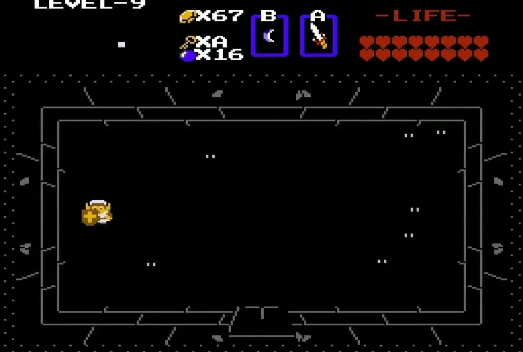Link beside a gold item in a dark Level 9 room Link beside a gold item in a dark Level 9 room