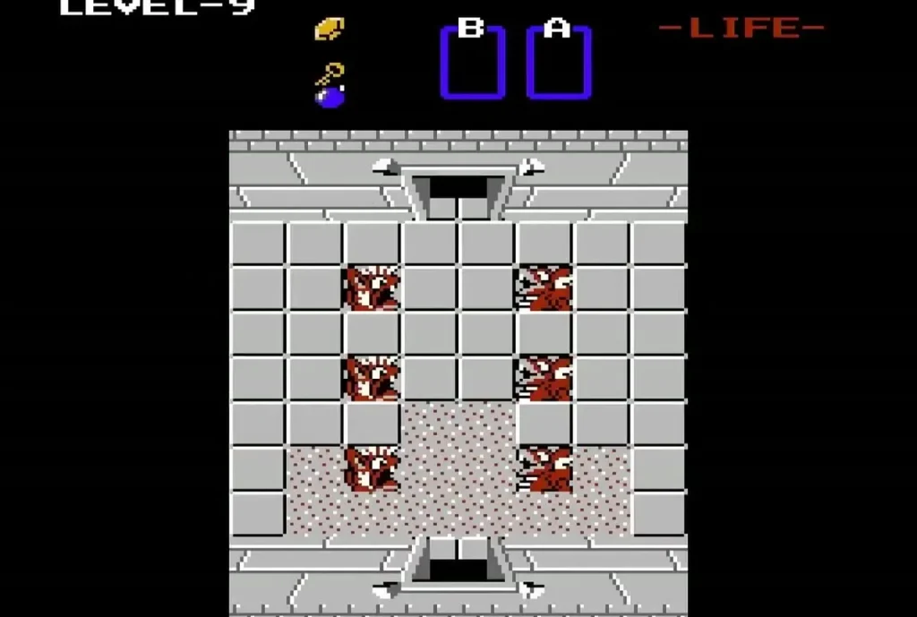 Level 9 entrance room with a floor of red blocks and the Level 9 label Level 9 entrance room with a floor of red blocks and the Level 9 label