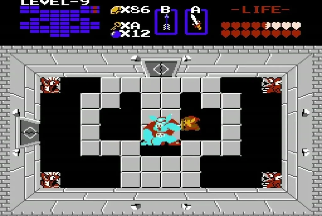 Ganon surrounded by flame in the Level 9 boss room Ganon surrounded by flame in the Level 9 boss room