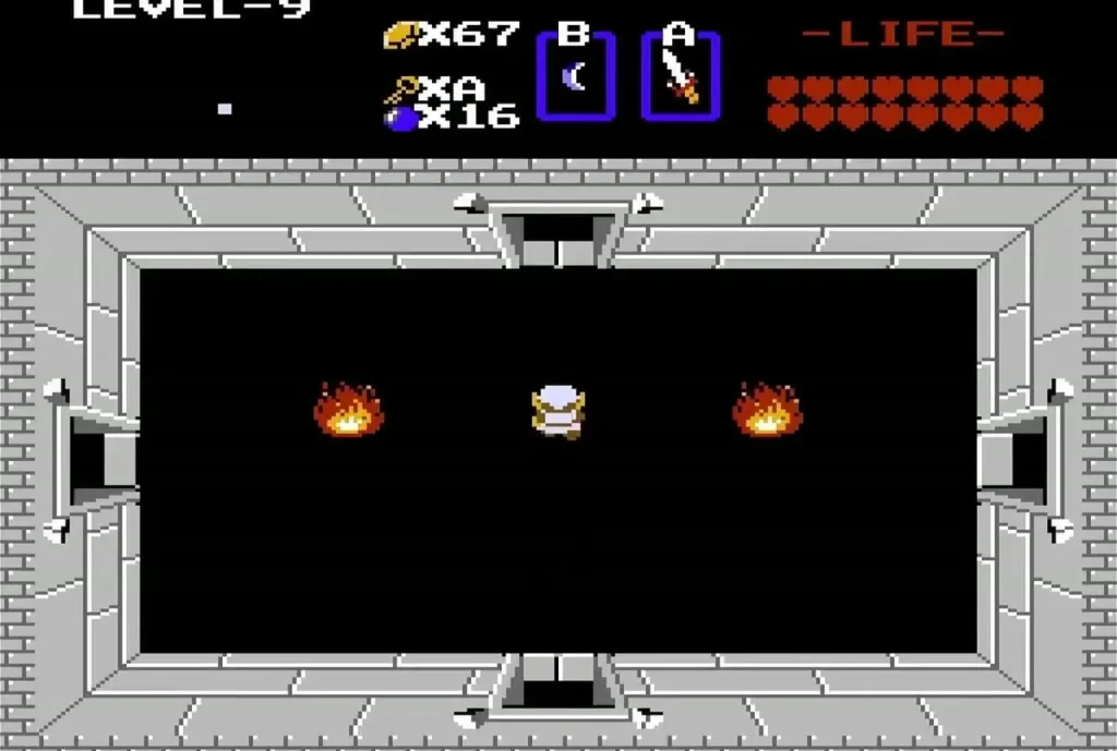 Old man standing between two fires in the room above the Level 9 entrance Old man standing between two fires in the room above the Level 9 entrance