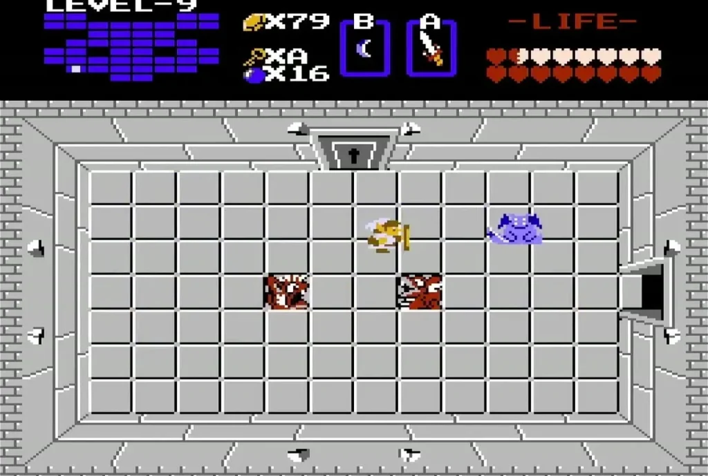 Link facing a Like-Like beside the left door in Level 9 Link facing a Like-Like beside the left door in Level 9