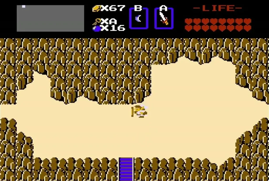 Link on the Level 9 overworld in front of the cliff Link on the Level 9 overworld in front of the cliff