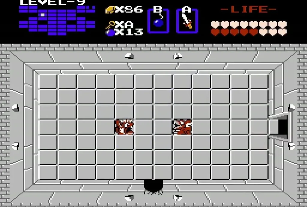Level 9 room with a bottom passage and two red block pairs Level 9 room with a bottom passage and two red block pairs
