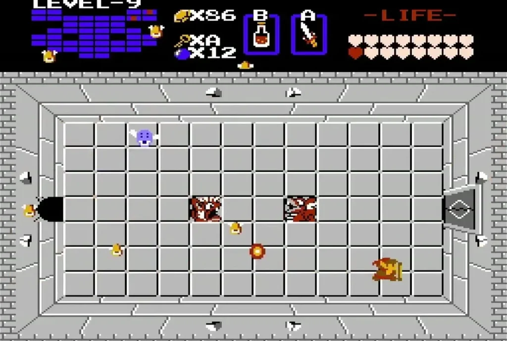 Level 9 room with red blocks and a door on the right Level 9 room with red blocks and a door on the right