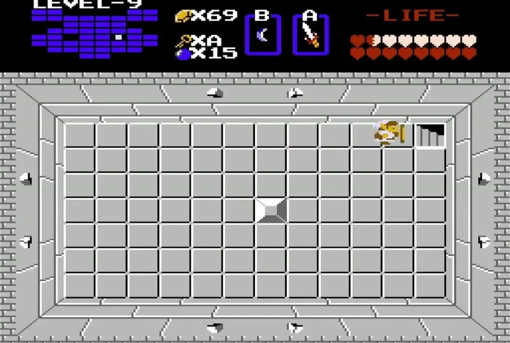 Link beside the stairway in the grey Level 9 room Link beside the stairway in the grey Level 9 room