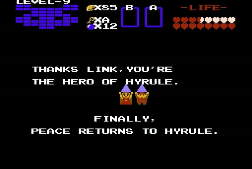 Zelda and Link beside the closing text in the Level 9 ending Zelda and Link beside the closing text in the Level 9 ending