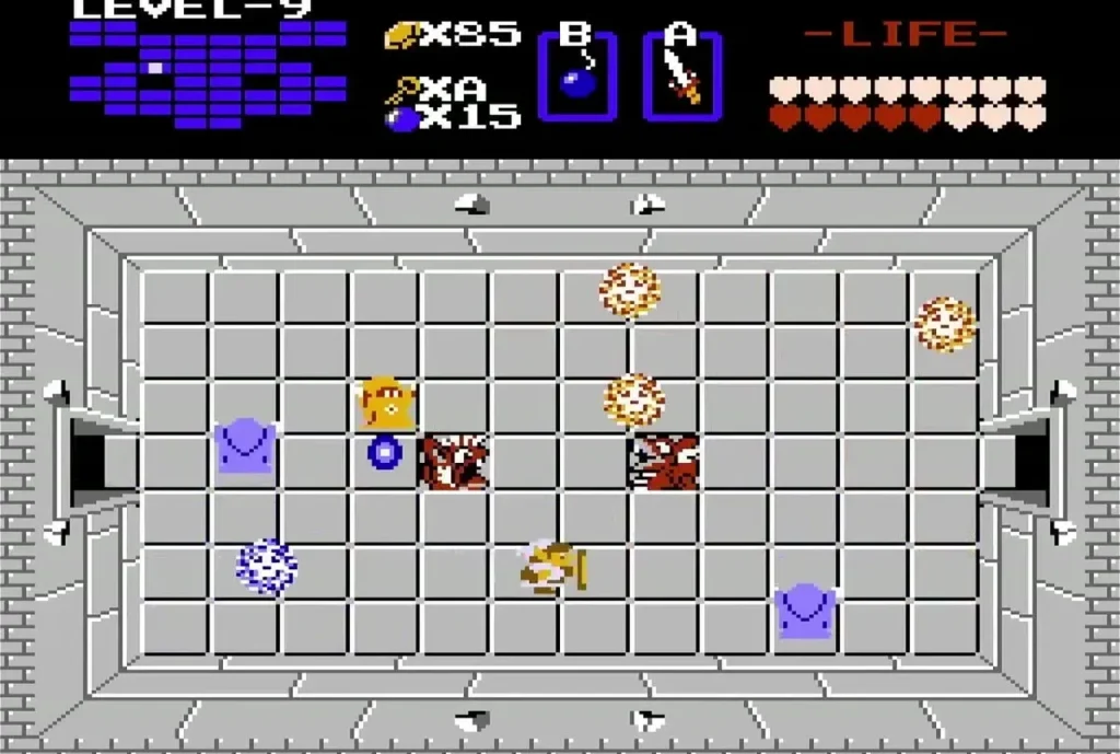 Vires and enemies in a Level 9 room with a gold item Vires and enemies in a Level 9 room with a gold item