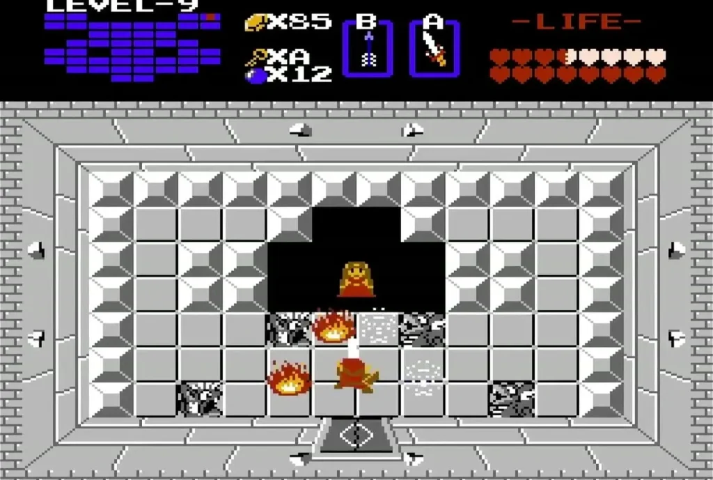 Princess Zelda among flames in the room above the boss Princess Zelda among flames in the room above the boss