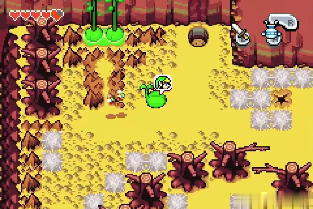 Link carrying the bean sprout east along the base of Mt. Crenel