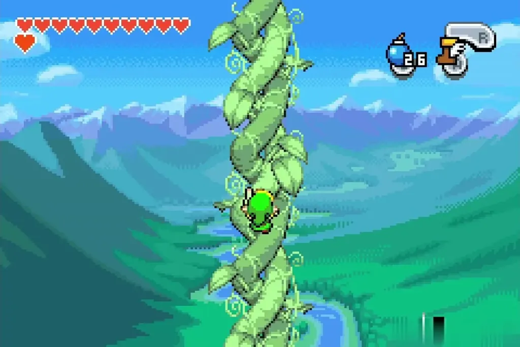 Link climbing the tall beanstalk in the Eastern Hills