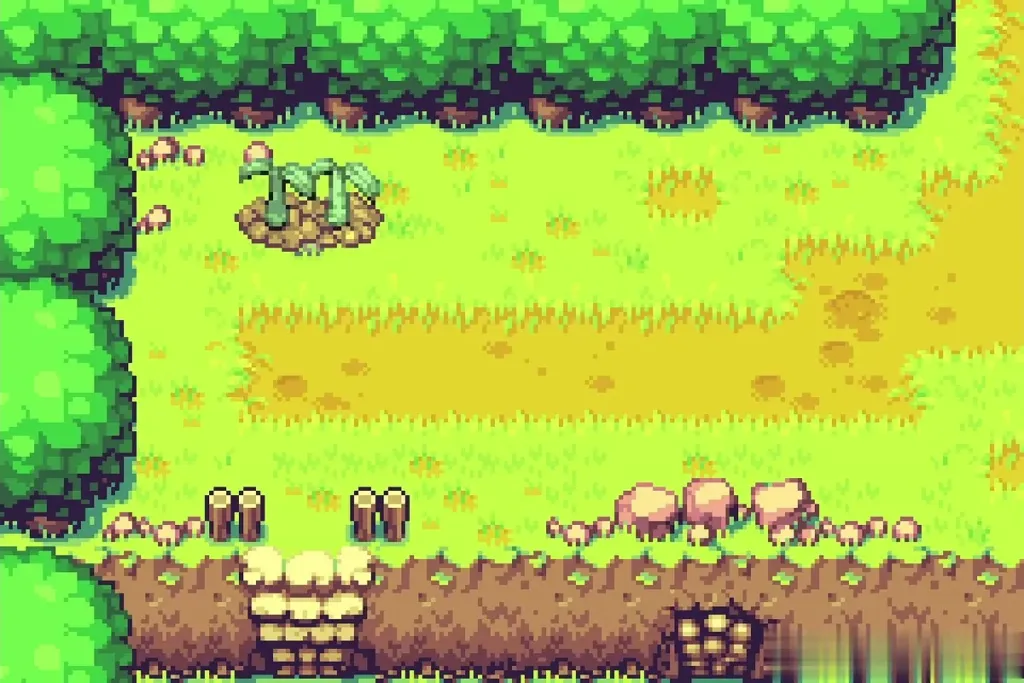 A beanstalk sprout starting to grow on the grassy cliff