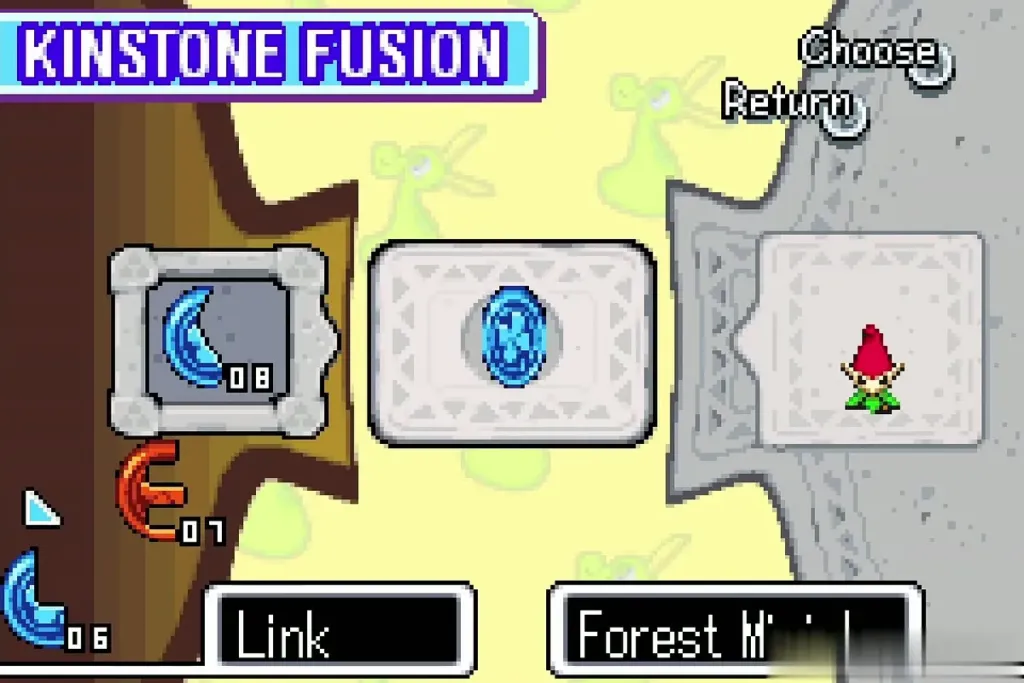 Kinstone Fusion screen joining a blue piece with the Forest Minish
