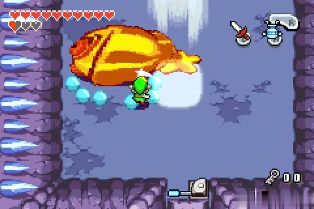 Link slashing the toppled Big Blue ChuChu Link slashing the toppled Big Blue ChuChu