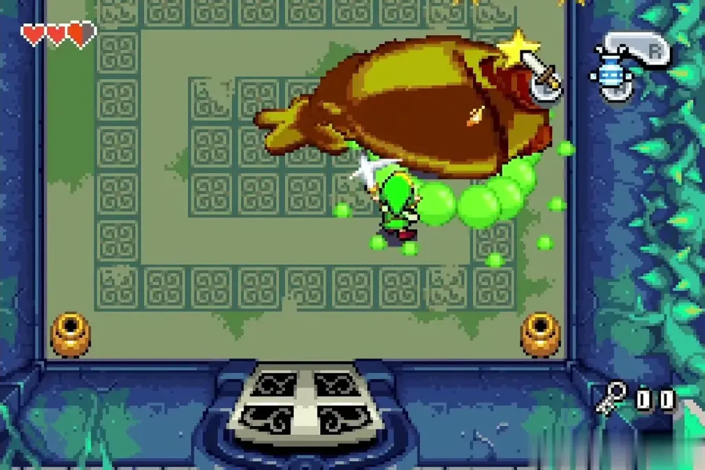 Link slashing the toppled Big Green ChuChu Link slashing the toppled Big Green ChuChu