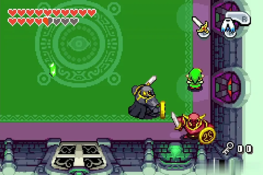 A black Darknut and a red Darknut closing in on Link A black Darknut and a red Darknut closing in on Link