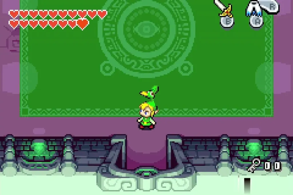 Link entering the green carpet room in Dark Hyrule Castle Link entering the green carpet room in Dark Hyrule Castle