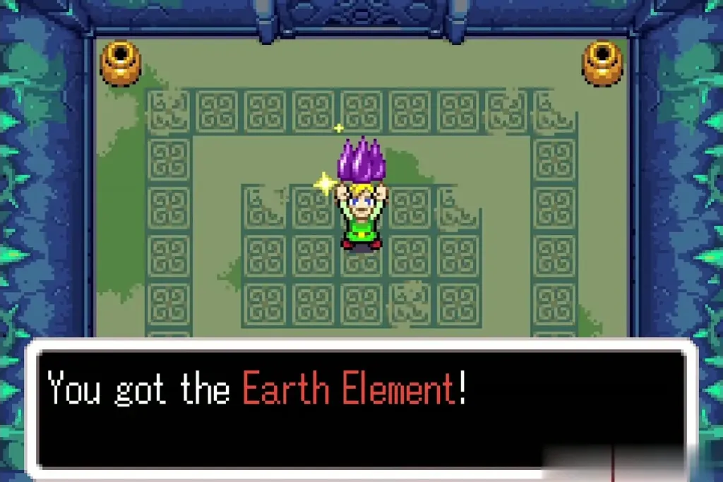 Link holding up the Earth Element after the Big Green ChuChu Link holding up the Earth Element after the Big Green ChuChu