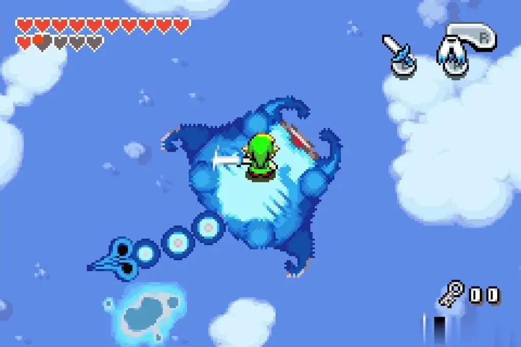 Link slashing on the blue Gyorg with its dangerous tail trailing behind Link slashing on the blue Gyorg with its dangerous tail trailing behind