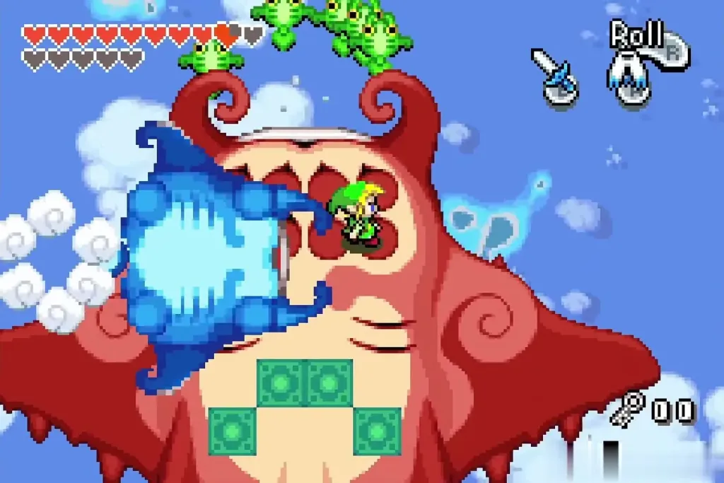 Small green Gyorg flying around the red Gyorg as Link stands on its back Small green Gyorg flying around the red Gyorg as Link stands on its back