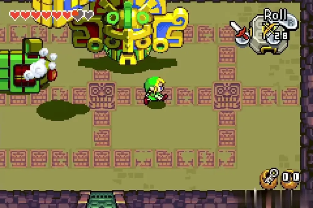 Link dodging in the Mazaal arena while one of the floating hands smashes down at the side Link dodging in the Mazaal arena while one of the floating hands smashes down at the side