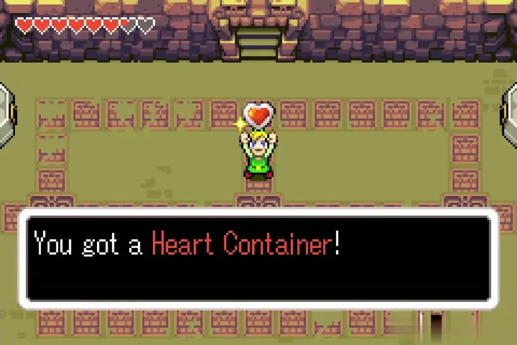 Link holding up the Heart Container after Mazaal Link holding up the Heart Container after Mazaal