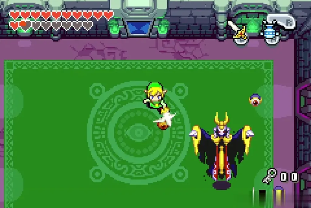Link slashing one of the small eyes orbiting Vaati Link slashing one of the small eyes orbiting Vaati