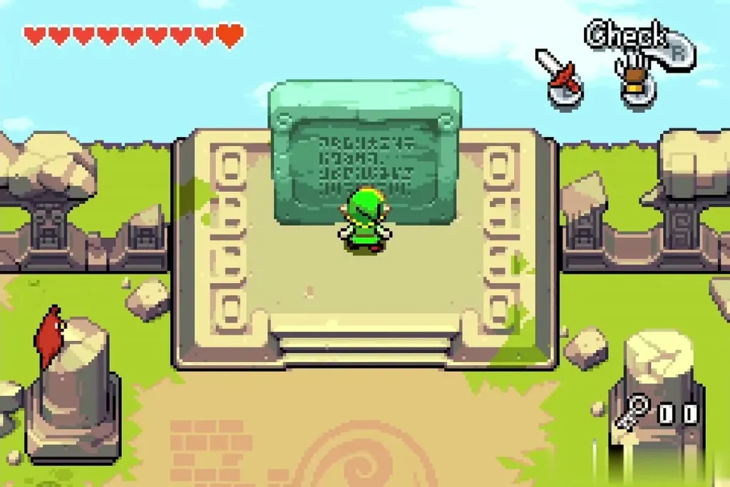 Link at the stone tablet beyond the Mazaal boss room Link at the stone tablet beyond the Mazaal boss room