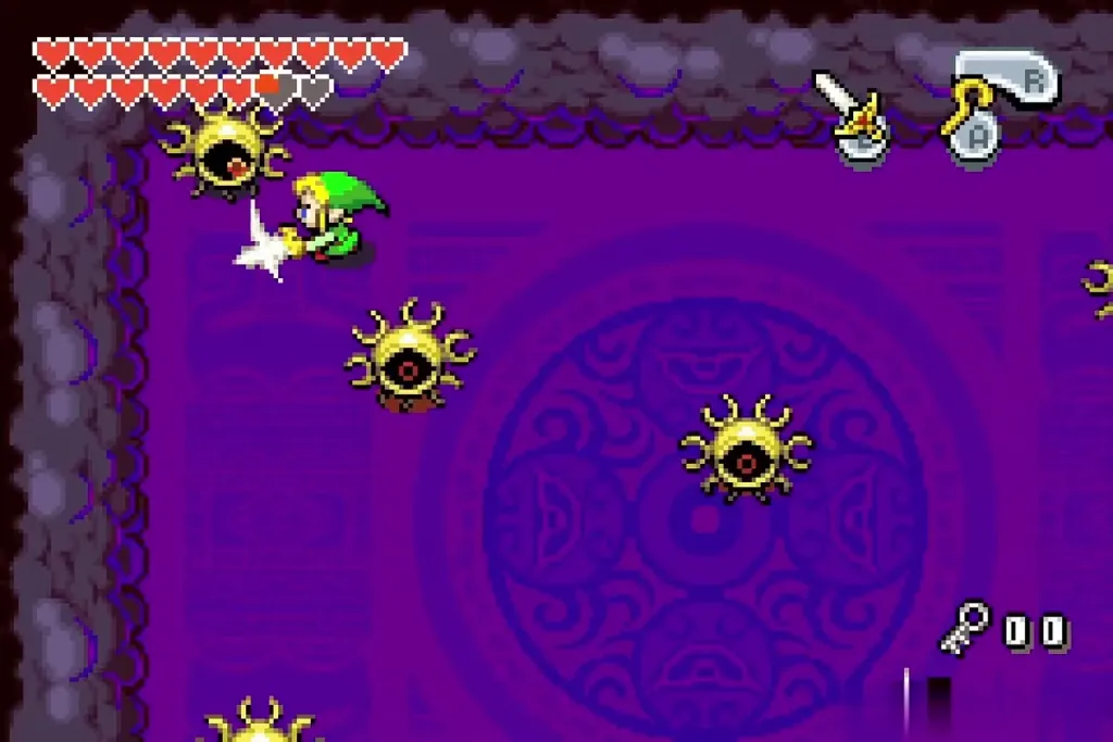 Minish Link slashing the odd eye inside the arm Minish Link slashing the odd eye inside the arm