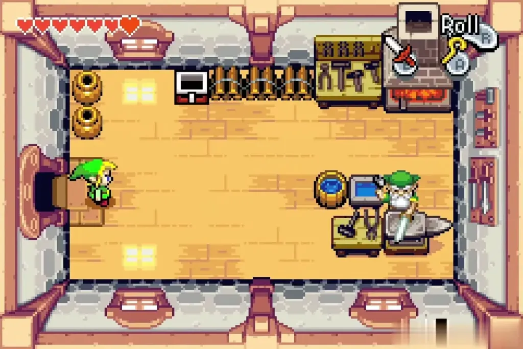 Link in Link's house with Smith at his anvil Link in Link's house with Smith at his anvil