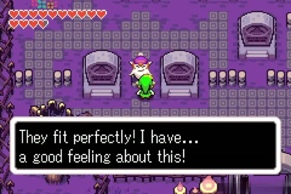 Dampe the gravekeeper telling Link their Kinstone pieces fit perfectly in Royal Valley Dampe the gravekeeper telling Link their Kinstone pieces fit perfectly in Royal Valley