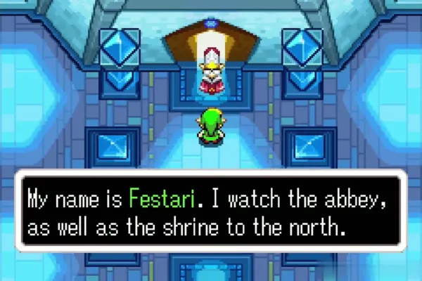 Festari introducing herself beside the shrine in the blue abbey Festari introducing herself beside the shrine in the blue abbey
