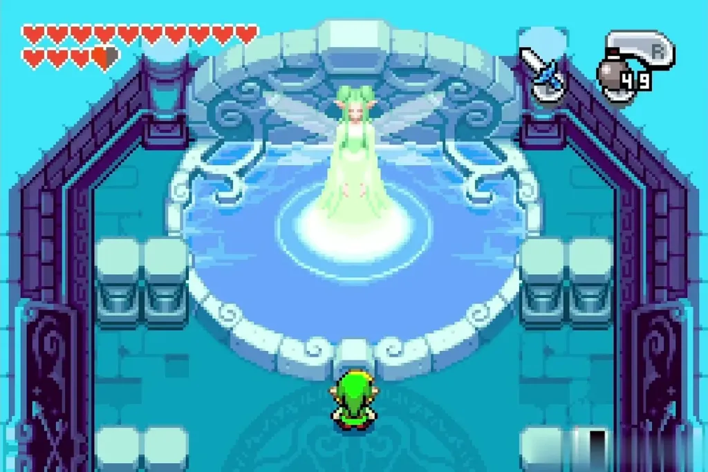 Great Dragonfly Fairy above her cyan fountain in Royal Valley after giving Link the quiver Great Dragonfly Fairy above her cyan fountain in Royal Valley after giving Link the quiver