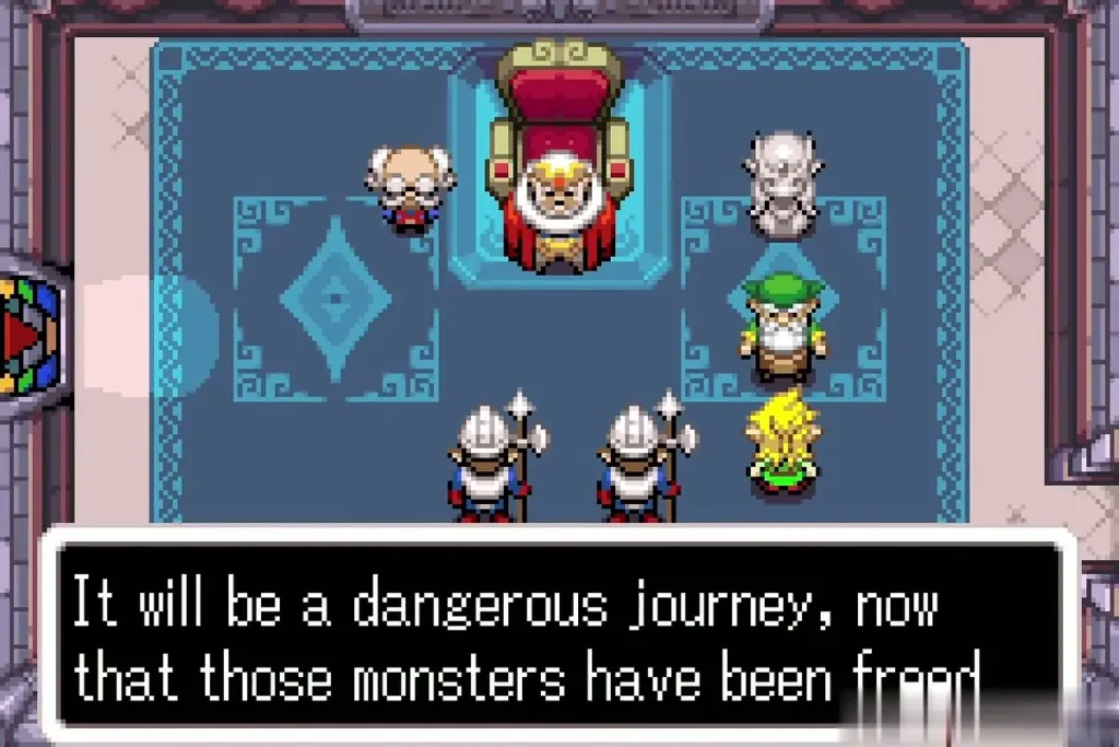 King Daltus on his throne telling Link the dangerous journey now that the monsters are freed King Daltus on his throne telling Link the dangerous journey now that the monsters are freed