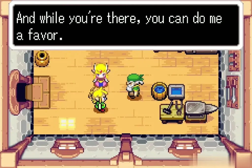 Smith in his house in Hyrule Town asking Link to do him a favor Smith in his house in Hyrule Town asking Link to do him a favor