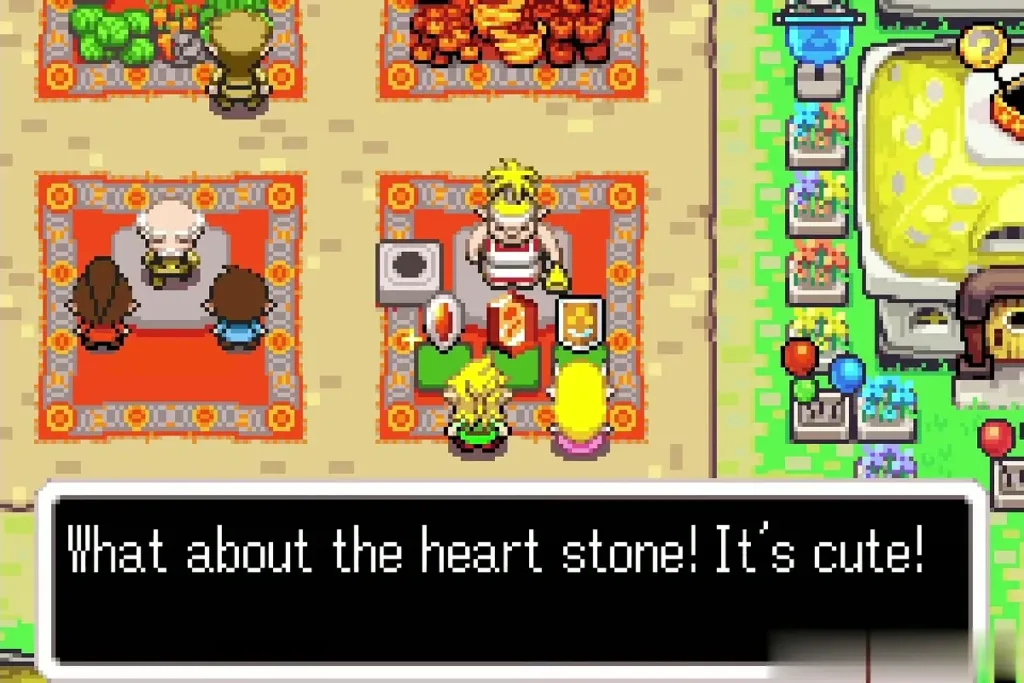 Link and Zelda at the Picori Festival stall in Hyrule Town choosing a stone Link and Zelda at the Picori Festival stall in Hyrule Town choosing a stone
