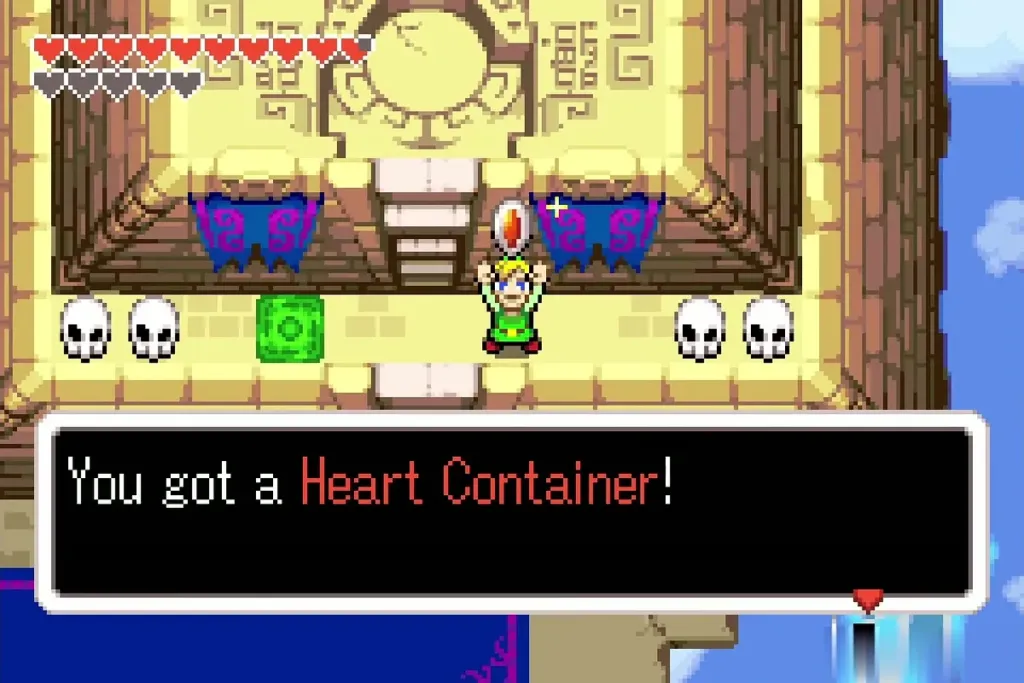 Link holding up a Heart Container with the full message Link holding up a Heart Container with the full message
