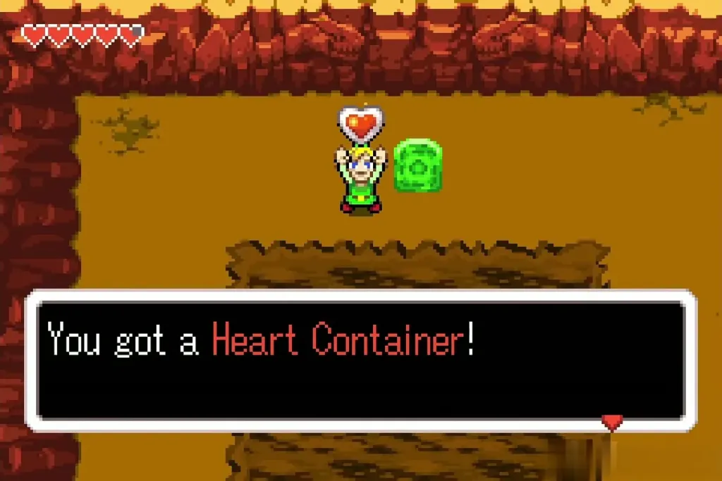 Link holding up a Heart Container with the full message Link holding up a Heart Container with the full message