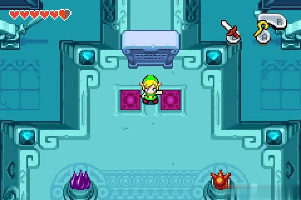 Link standing on the glowing clone panels in the side room Link standing on the glowing clone panels in the side room