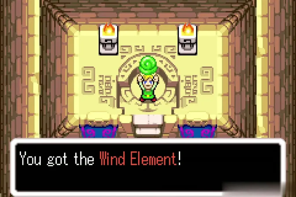 Link holding up the Wind Element with the full message Link holding up the Wind Element with the full message