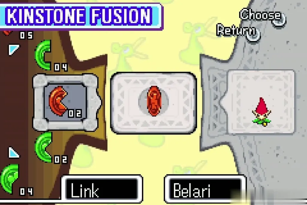 Kinstone Fusion screen with the joined red piece and Belari waiting on the right panel Kinstone Fusion screen with the joined red piece and Belari waiting on the right panel