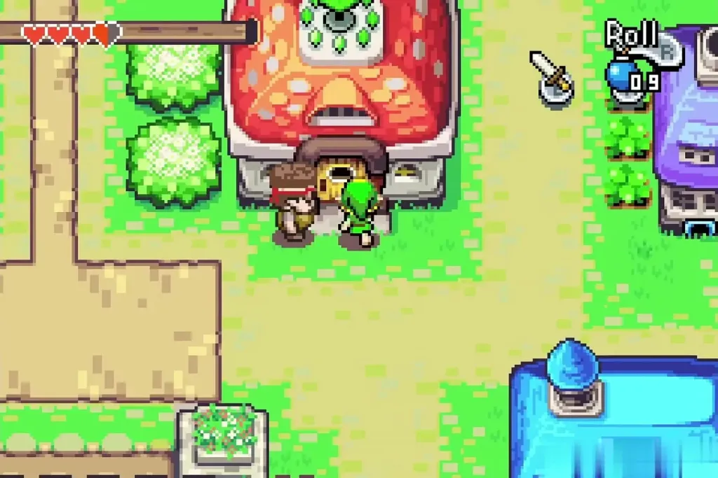 Stockwell's shop exterior in Hyrule Town with Link standing at the door Stockwell's shop exterior in Hyrule Town with Link standing at the door