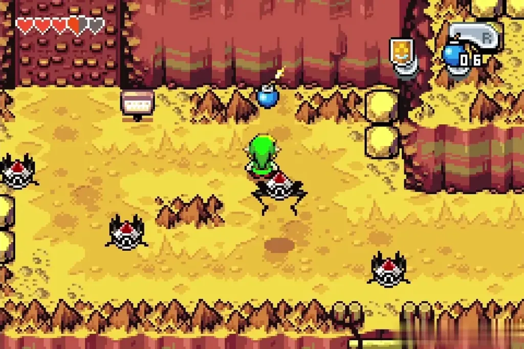 Link throwing a bomb on Mt. Crenel among spiny beetles Link throwing a bomb on Mt. Crenel among spiny beetles