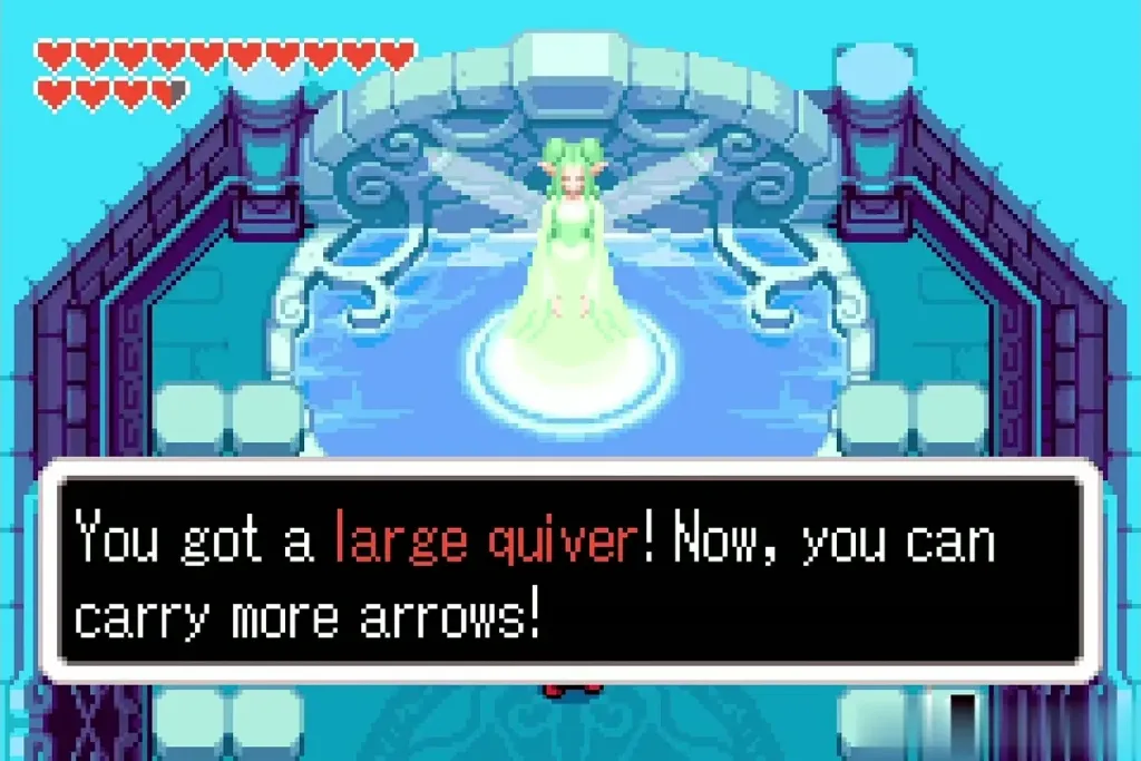 The fairy's message: You got a large quiver! Now you can carry more arrows! The fairy's message: You got a large quiver! Now you can carry more arrows!