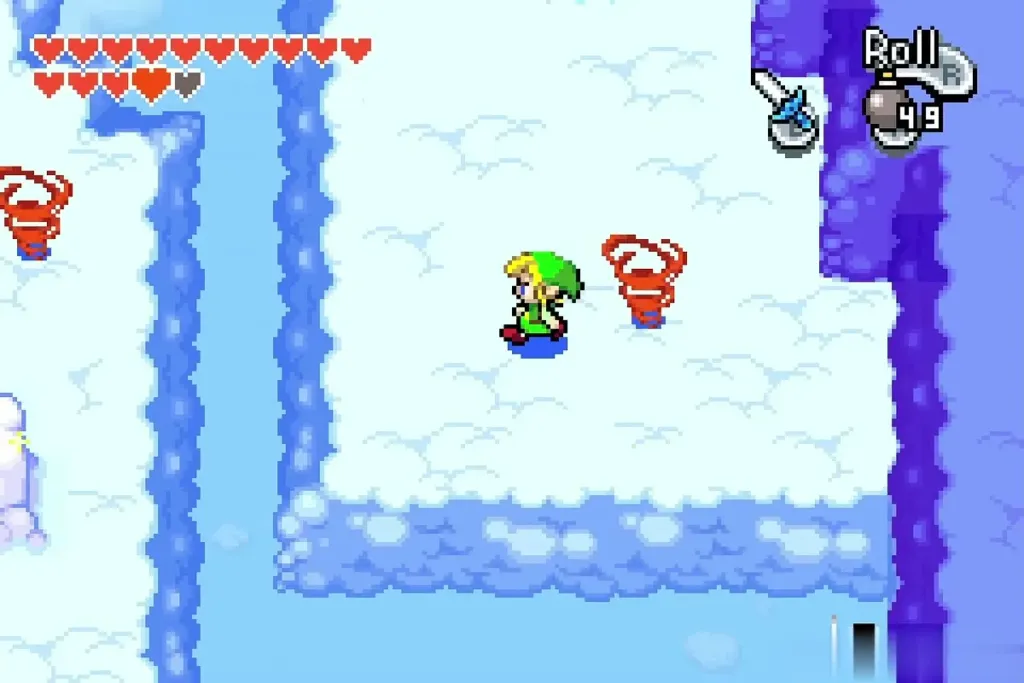 Link beside a red whirlwind on a cloud island Link beside a red whirlwind on a cloud island
